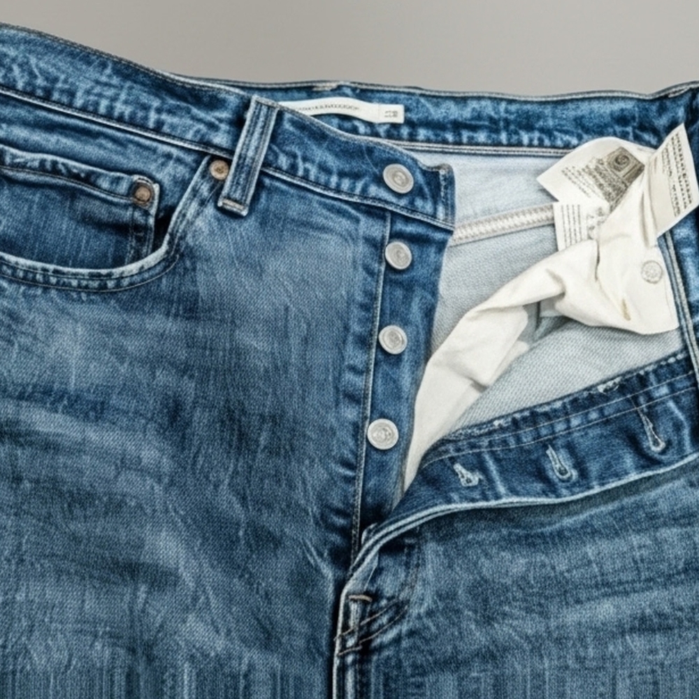Levi’s Ribcage Straight Jeans Size 29 High Rise Button Fly Blue Denim Mom Jean - Picture 6 of 12